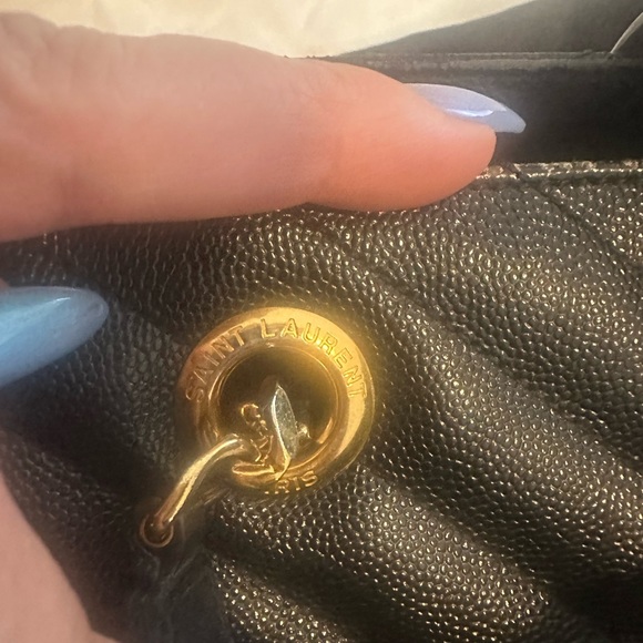 YSL Grain De Poudre Matelasse Chevron Monogram Shopping Bag Black vintage - Picture 2 of 11